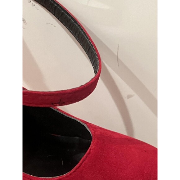 Dimanxi Platform Mary Jane Heels Womens Size 8 Red Faux Suede Ankle Strap Pumps - Picture 7 of 13